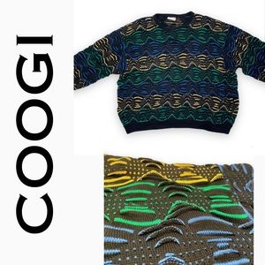 Vintage 90s COOGI Mens 90s sweater Australia Chunky RARE 3D Abstract Wavy XL